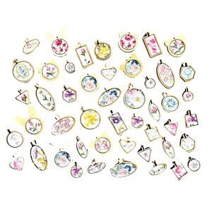 Small Hexagon Handmade Embroidered Loom Pendants from Vintage Handkerchiefs